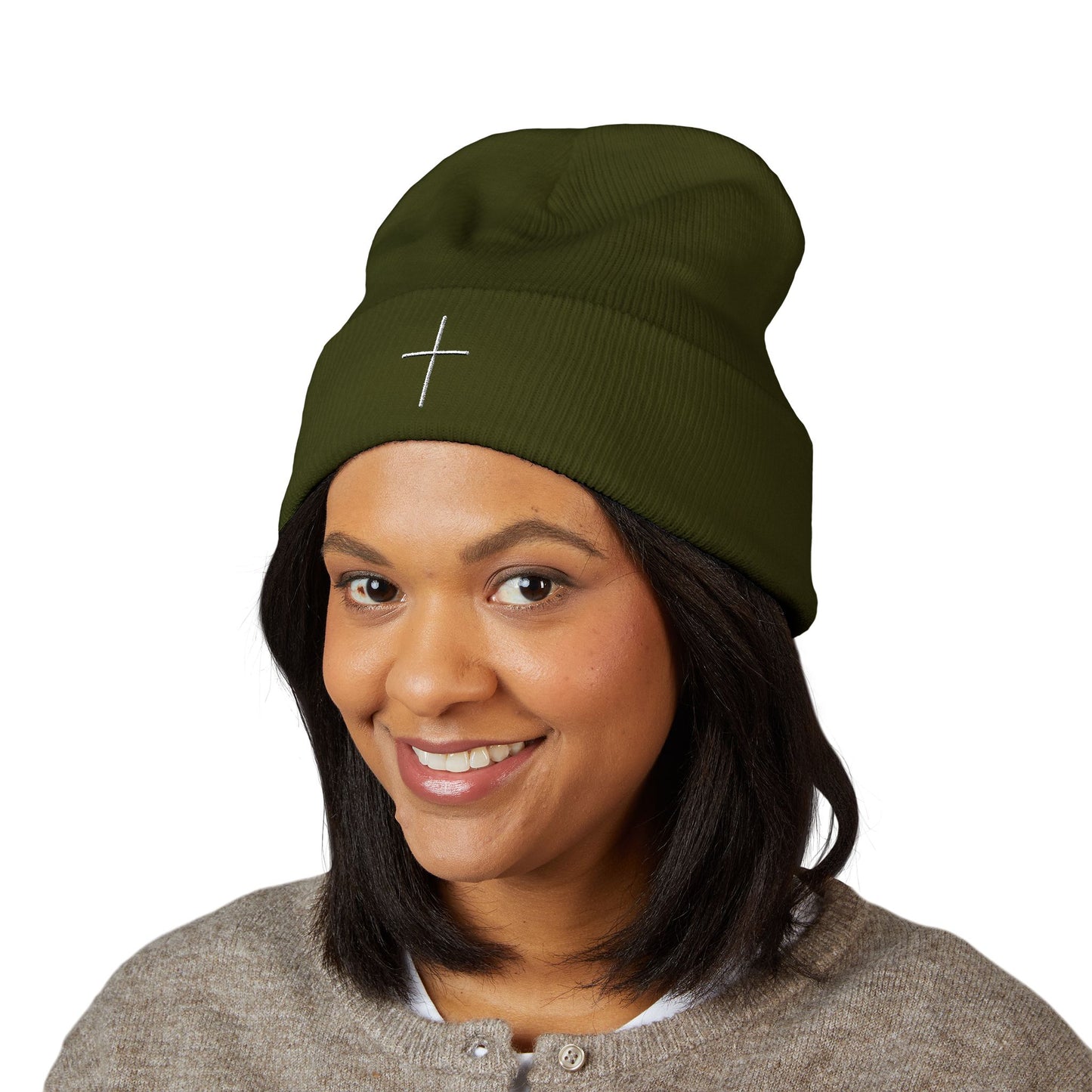 Embroidered Cross Beanie — Psalm Sundays