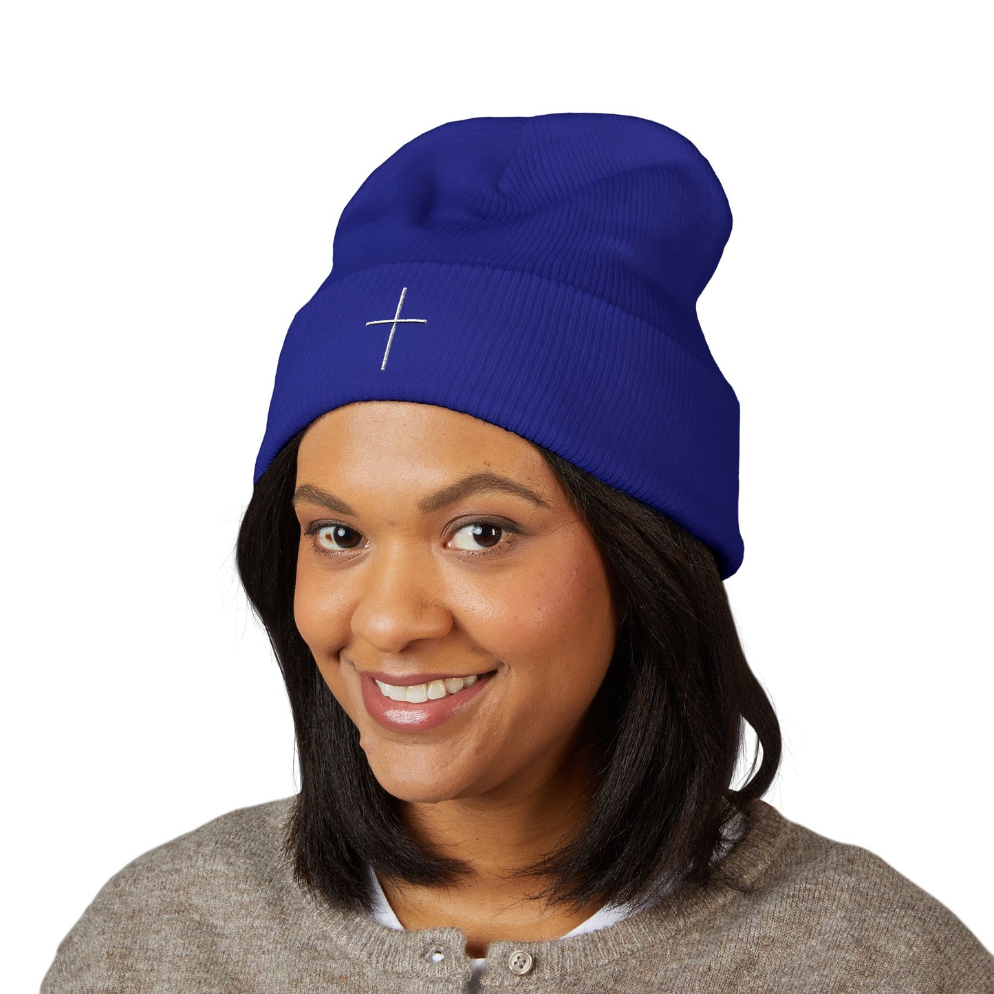 Embroidered Cross Beanie — Psalm Sundays