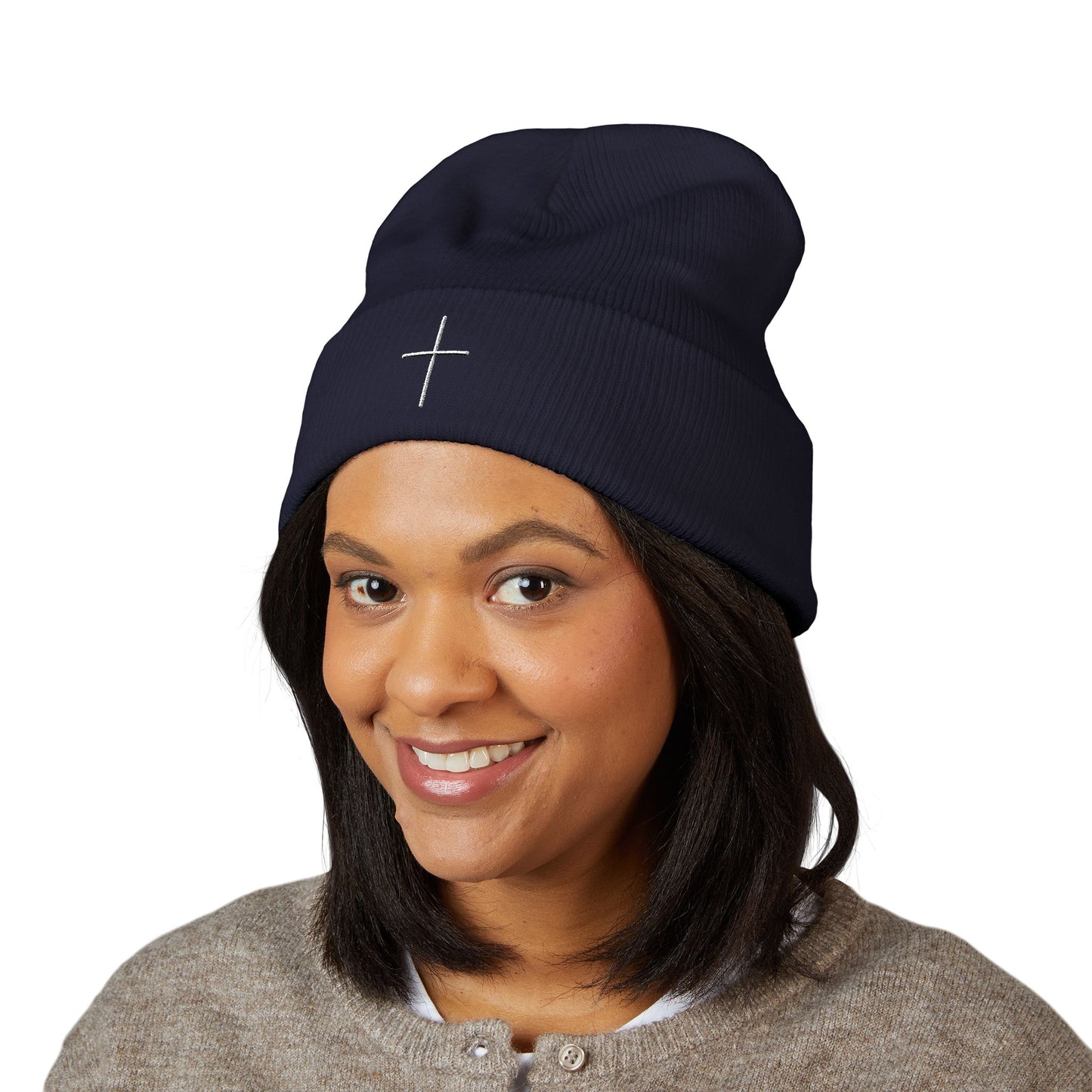 Embroidered Cross Beanie — Psalm Sundays