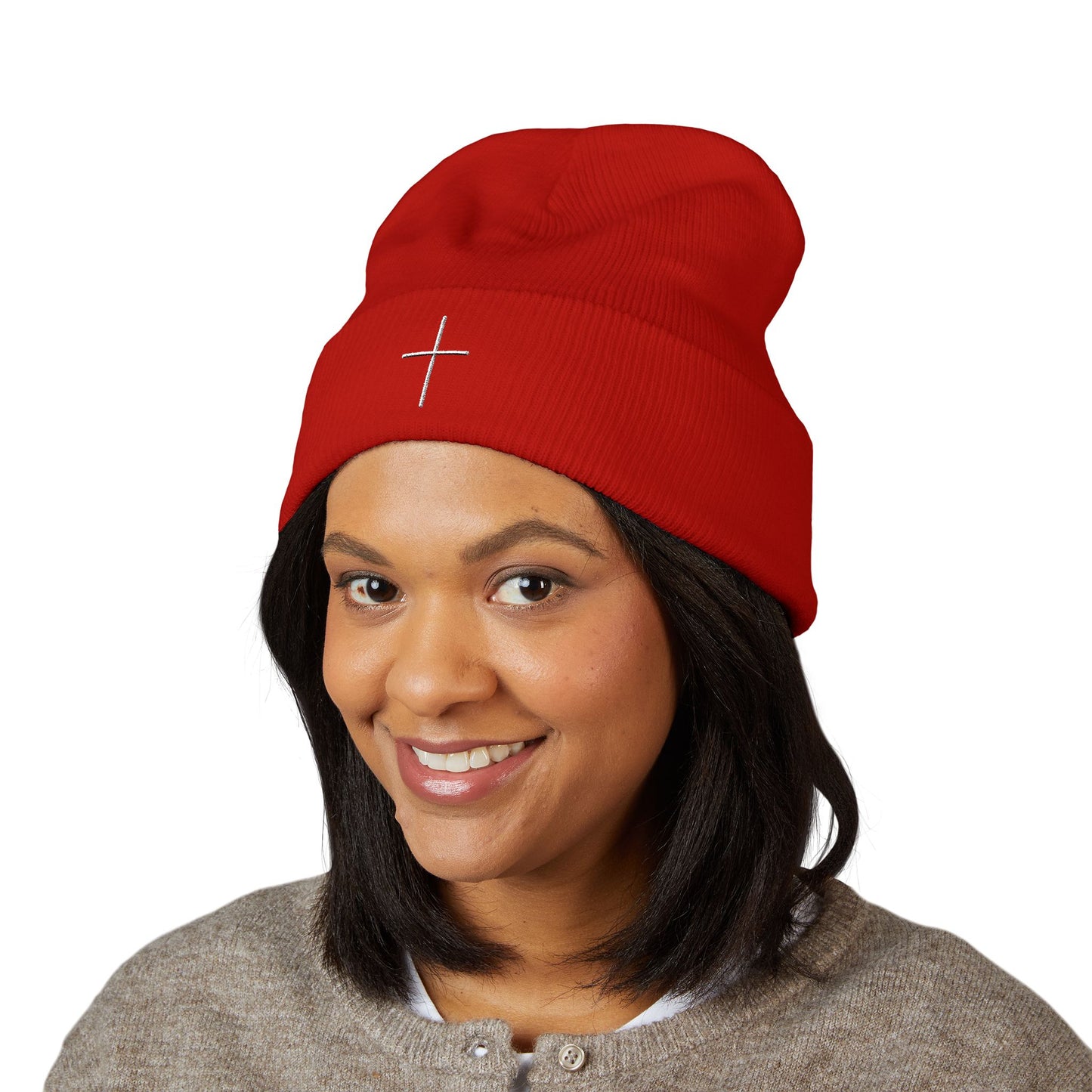 Embroidered Cross Beanie — Psalm Sundays
