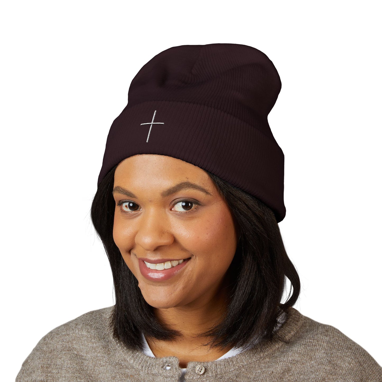 Embroidered Cross Beanie — Psalm Sundays